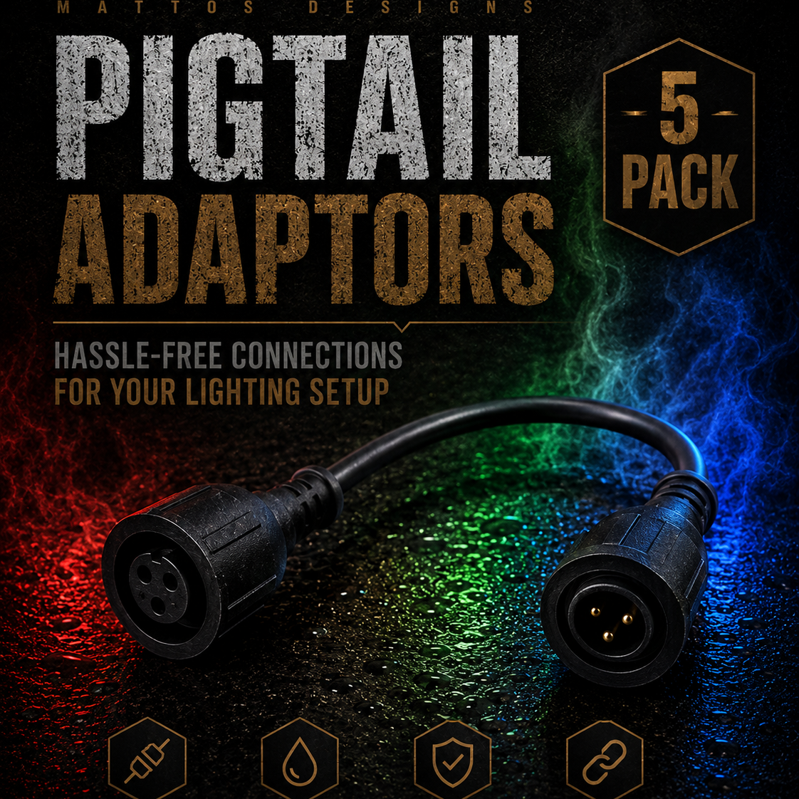 🔌 Pigtail Adaptors 5 Pack – Hassle-Free Connections for Your Lighting Setup 💡