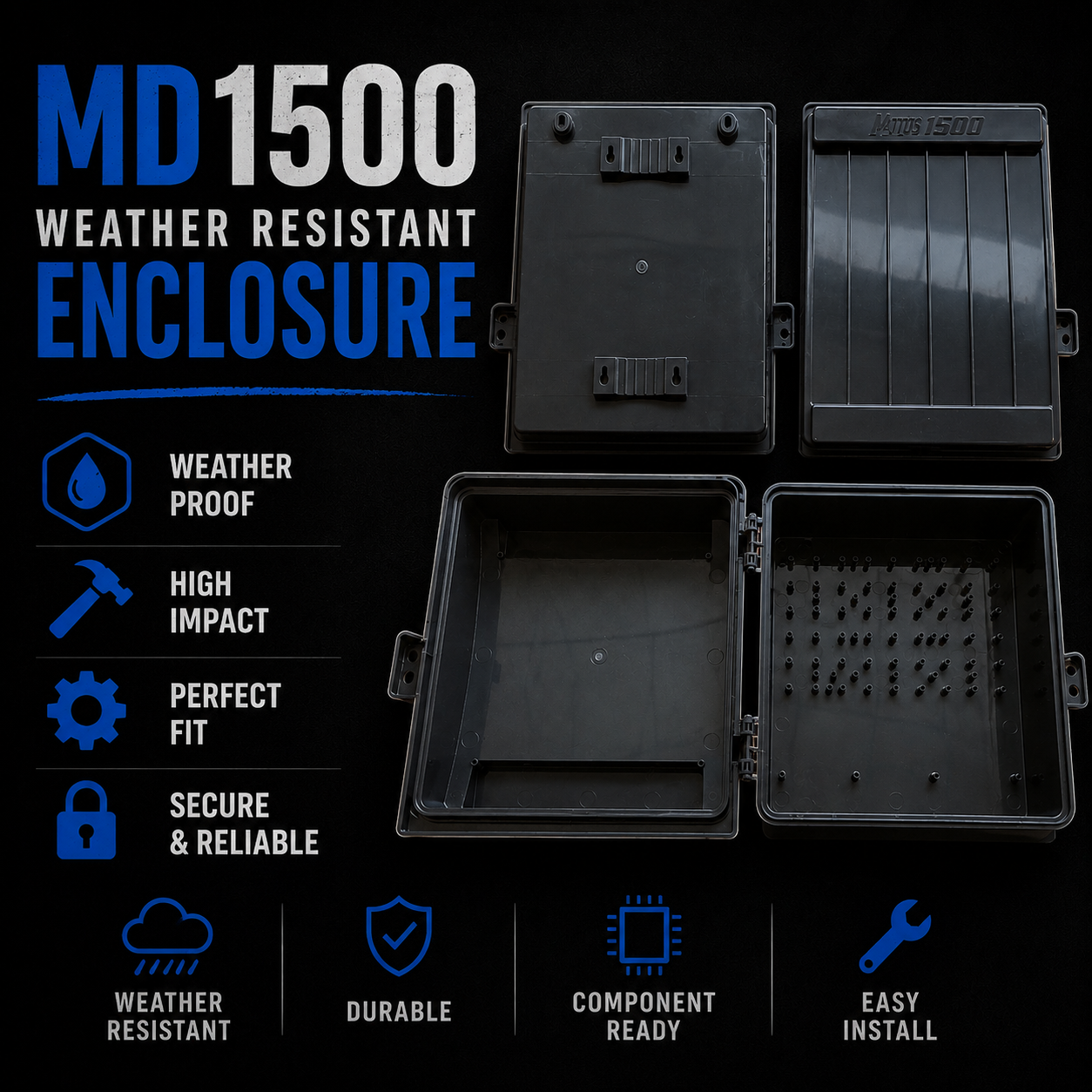 MD1500 Weather Resistant Enclosure – Durable, High Impact Thermoplastic for Holiday Lighting Components